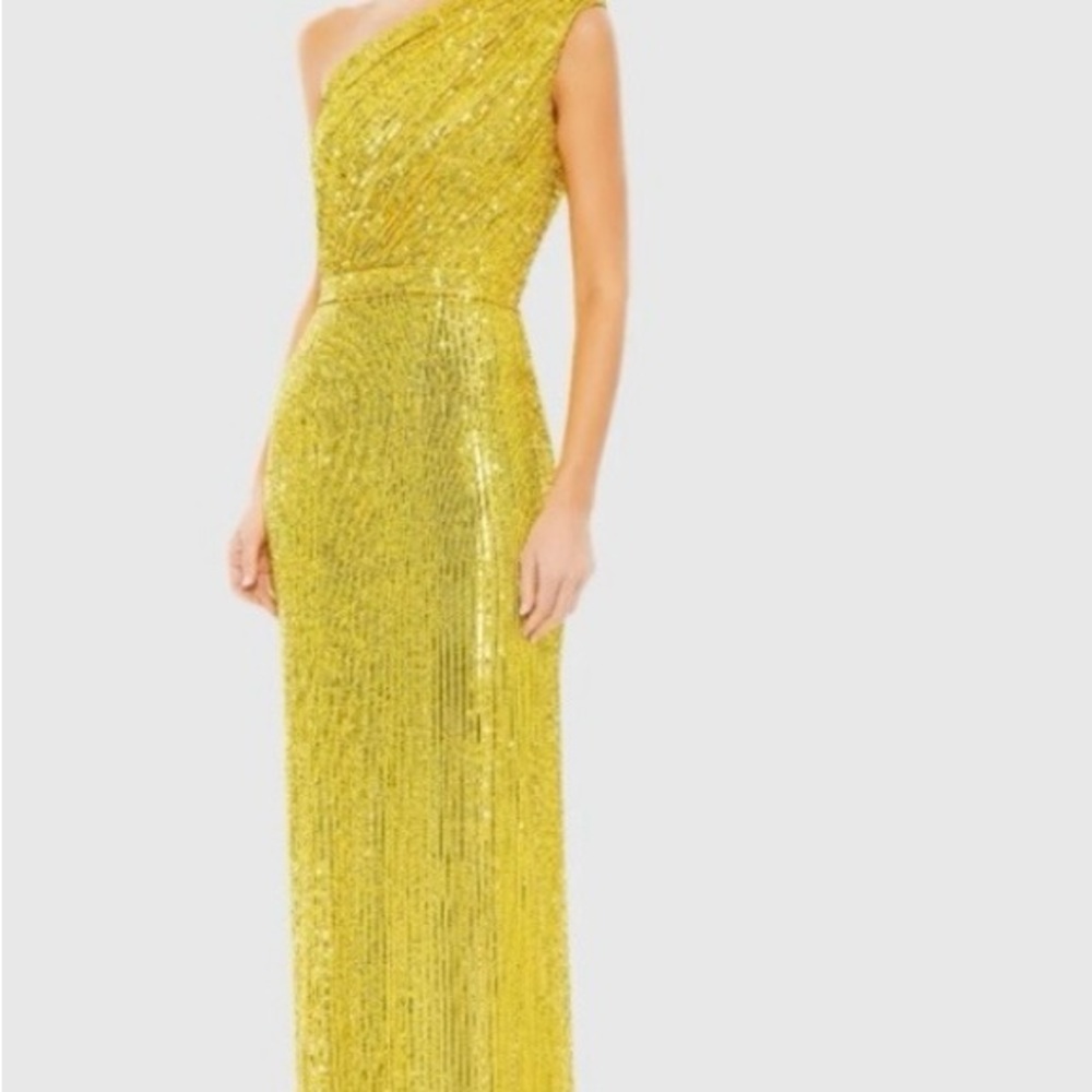 Elegant Yellow Sequin Mac Duggal One-Shoulder Dress